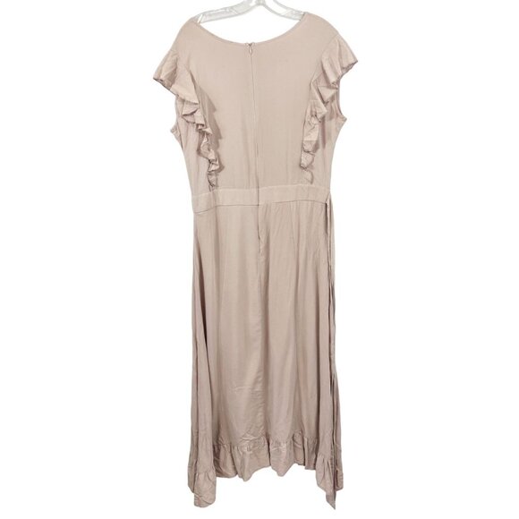 Bohme Blush Pink Ruffle Maxi Dress Tie Waist Boho Linen Blend - Size Large - Picture 3 of 7